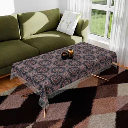 Kuber Industries Black Ethnic Motifs Anti-Skid Plastic 4-Seater Table Cover-27