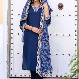 KALINI Women Floral Embroidered Kurta with Trousers & Dupatta-image-90