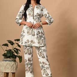 PRETTY LOVING THING Floral Printed Notch Neck Pure Cotton Tunic With Trousers-image-43