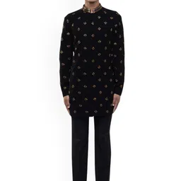 SDS By Kushal Shah Geometric Embroidered Mandarin Collar Beaded Cotton Kurta With Trouser-image-23