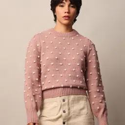 ONLY Women Pink Round neck Full Sleeves Pullover Sweaters-image-11