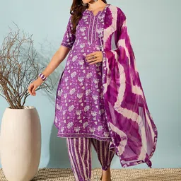 DIVASTRI Women Floral Printed Regular Pure Cotton Kurta with Trousers & With Dupatta-picture-15