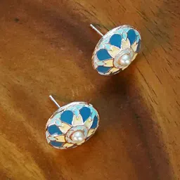trueBrowns Rose Gold-Plated Artificial Beaded Circular Shaped Enamel Studs Earrings-image-66