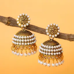 aadita Set Of 2 Gold-Plated Artificial Stones Studded Dome Shaped Jhumkas image 4