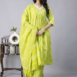 SINGNI Women Ethnic Motifs Printed Empire Thread Work Pure Cotton Kurta with Trousers & With Dupatta-1