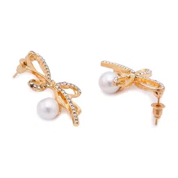 Stoln Gold-Plated Artificial Stones Studded & Pearls Beaded Butterfly Quirky Studs image 2