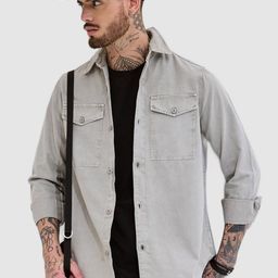Snitch Men Relaxed Boxy Fit Spread Collar Solid Cotton Casual Shirt-image-97