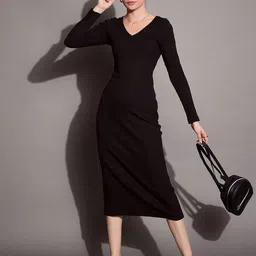 SASSAFRAS BASICS Bodycon Solid Midi Dress-image-48