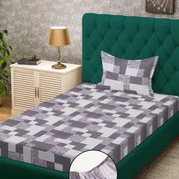 KLOTTHE Purple & White Geometric 400 TC Single Bedsheet With 1 Pillow Covers-picture-24