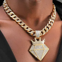 KRENOZ Gold-Plated Artificial Stones Studded Stainless Steel Hip-Hop Pendants With Chains image 3