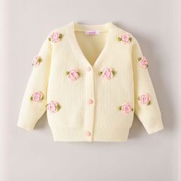 Hopscotch Girls Floral Rose Applique Ribbed Cardigan-picture-36