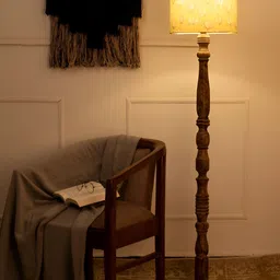 green girgit Mustard & Brown Printed Wooden Cylinder Shaped Floor Lamp-32