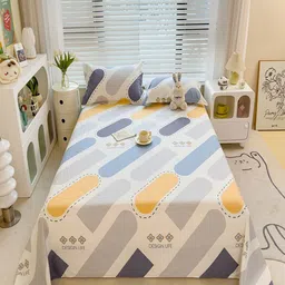 JC HOME White & Blue Printed Pure Cotton 220 TC Queen Bedsheet Set-2.30 m x 1.80 m-image-59