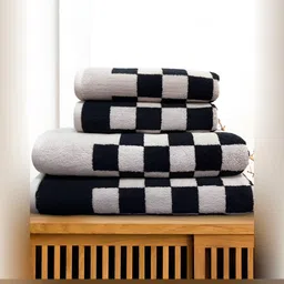 SENSES Black & Grey 4 Pieces Printed Cotton Towel Set-image-30