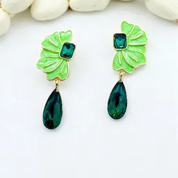 AVANT-GARDE PARIS Gold-Plated Crystals Studded Enamelled Floral Drop Earrings-image-71