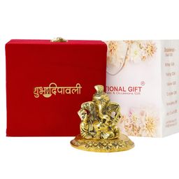 INTERNATIONAL GIFT Pagdi Ganesh Metal Religious Idol Showpiece With Best Wishes Tag & Box-image-52