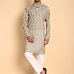Vardha Floral Printed Mandarin Collar Cotton Straight Kurta-image-79