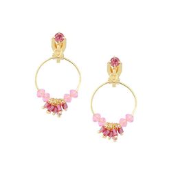 FirstBlush Gold-Plated American Diamond Stones Studded Circular Clip On Drop Earrings-image-34