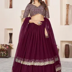 FABPIXEL Embroidered Sequinned Semi-Stitched Lehenga & Unstitched Blouse With Dupatta image 1
