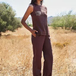 AND Embroidered Round Neck Pure Cotton Top With Trousers-picture-14