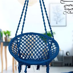 Swingzy Blue Textured Pure Cotton Hammock Swing-54