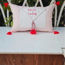 THROWPILLOW Pink & Red Cotton Rectangle Enveloping Love Notes Valentine Cushion Cover-image-28
