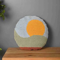 Aura White & Yellow Embroidered Round Cushion Covers-image-15