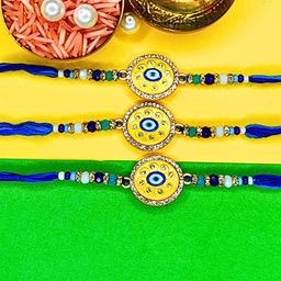 MANSIYAORANGE Set Of 3 Evil Eye Cotton Thread With AD Stones & Meenakari Rakhi-image-44