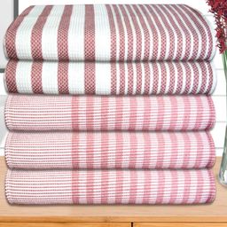 Athom Living Pink & Maroon 5 Pieces Striped Cotton 210 GSM Bath Towel-image-82