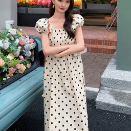 StyleCast Polka Dot Printed Puff Sleeve A-Line Maxi Dress-image-40