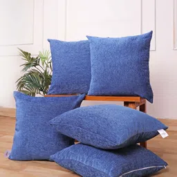 STITCHNEST Set of 5 Blue Velvet Cushion Cover-image-12