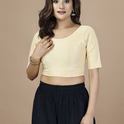 Oomph! Non Padded Woven Design Round Neck Saree Blouse-image-31