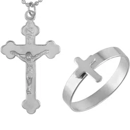 MEMOIR Silver-Plated Cross Finger Ring & Pendant With Chain-picture-38