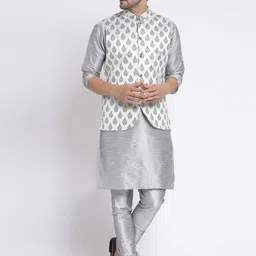 TS LIFESTYLE Men Floral Regular Dupion Silk Kurta with Churidar-image-11