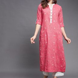 Indian Dobby Women Pink Dobby Cotton Straight Kurta-image-0