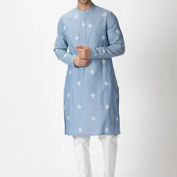 Saffron Threads Men Geometric Woven Design Dobby Cotton Kurta-picture-47