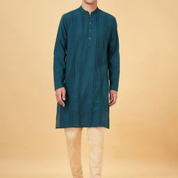 indus route by Pantaloons Mandarin Collar Pleated Pure Cotton Straight Kurta-image-85