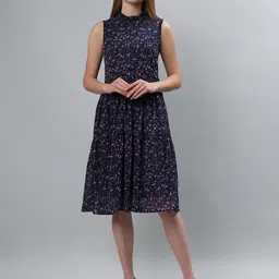 ETRAANA Floral Print Choker Neck Georgette Fit & Flare Midi Dress-picture-18