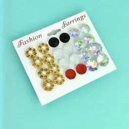 Shivarth Set of 12 & Multi Plastic Artificial Stones & Beads Earrings-picture-40