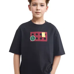 RARE ONES Boys Geometric Printed Round Neck Cotton Oversized T-shirt-image-92