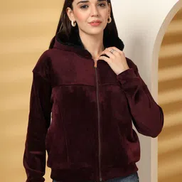 Juelle Women Self Design Hooded Front Open Sweatshirt-3