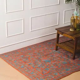 Fabindia Orange Coloured & Grey Printed Wool Dhurrie-image-58