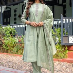 HERE&NOW Women Ethnic Motifs Embroidered Regular Sequinned Kurta with Trousers & Dupatta-picture-27