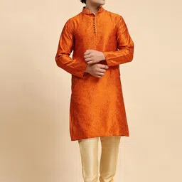 SKAVIJ Ethnic Motifs Woven Design Mandarin Collar Straight Kurta With Pyjamas-image-34