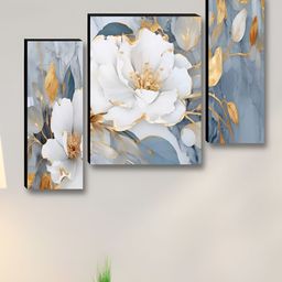 SAF White & Grey 3 Pieces Floral And Botanical Printed Wooden Wall Art-image-1