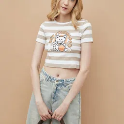 Ginger by Lifestyle Women Striped Round Neck Cotton T-shirt-image-65