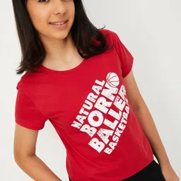max Girls Typography Printed Round Neck Pure Cotton T-shirt-image-39
