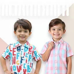 KIDGARB Multi Polycotton Cutaway Collar Printed Shirts-image-84