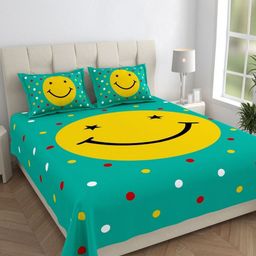 Monik Handicrafts Green & Yellow Printed 144 TC Cotton King Bedsheet Set 2.28 m x 2.62 m-image-50