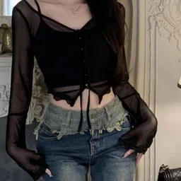 HERE&NOW V-Neck Long Bell Sleeve Crop Top-picture-43